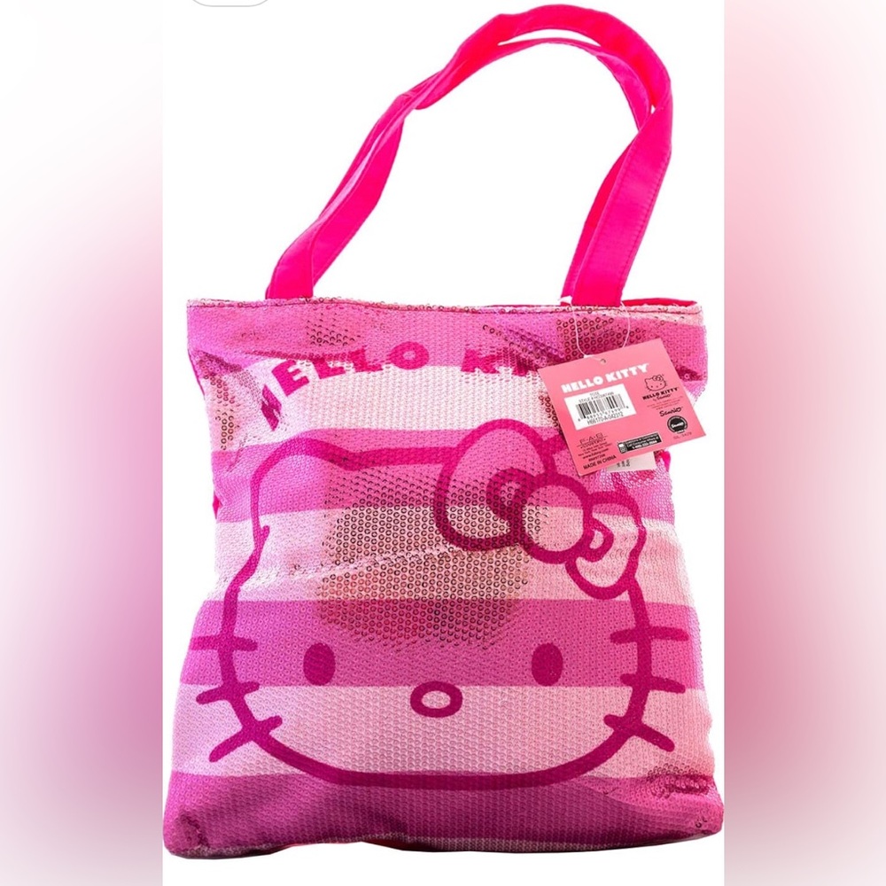Hello Kitty NWT hot pink stripe sequin tote bag